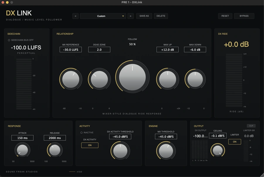 DXLink dialogue and music level follower plugin for macOS